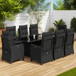 9 Piece Garden Dining Set Specifications: Durable Black Rattan
