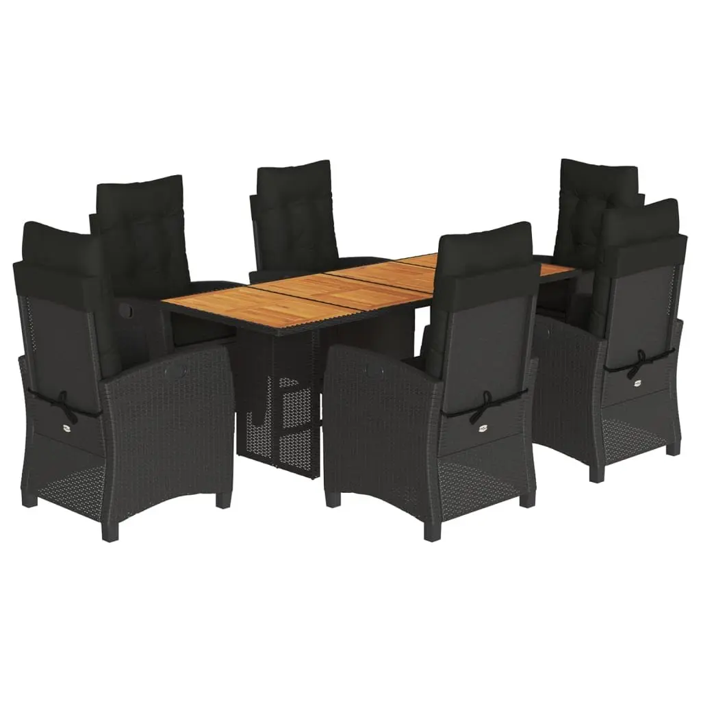 Garden Dining Set for Outdoor Use 7 Piece Black PE Rattan Chairs Table Cushions