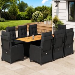 Specifications for Outdoor Dining Set - 9 Pieces, Black Poly Rattan