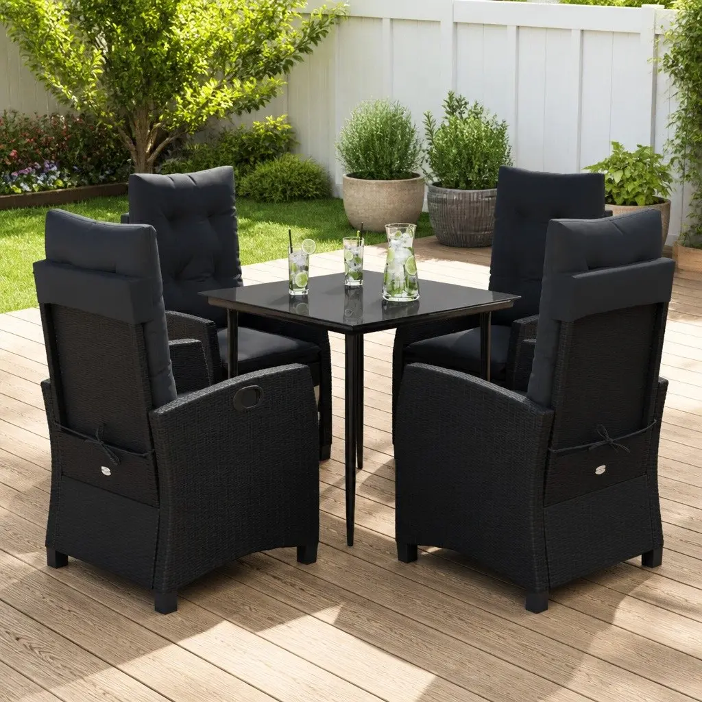 Garden Dining Set Outdoor 5 Piece Poly Rattan Table Chairs Cushions