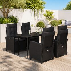 5-Piece Outdoor Dining Set – Black Rattan with Glass Top