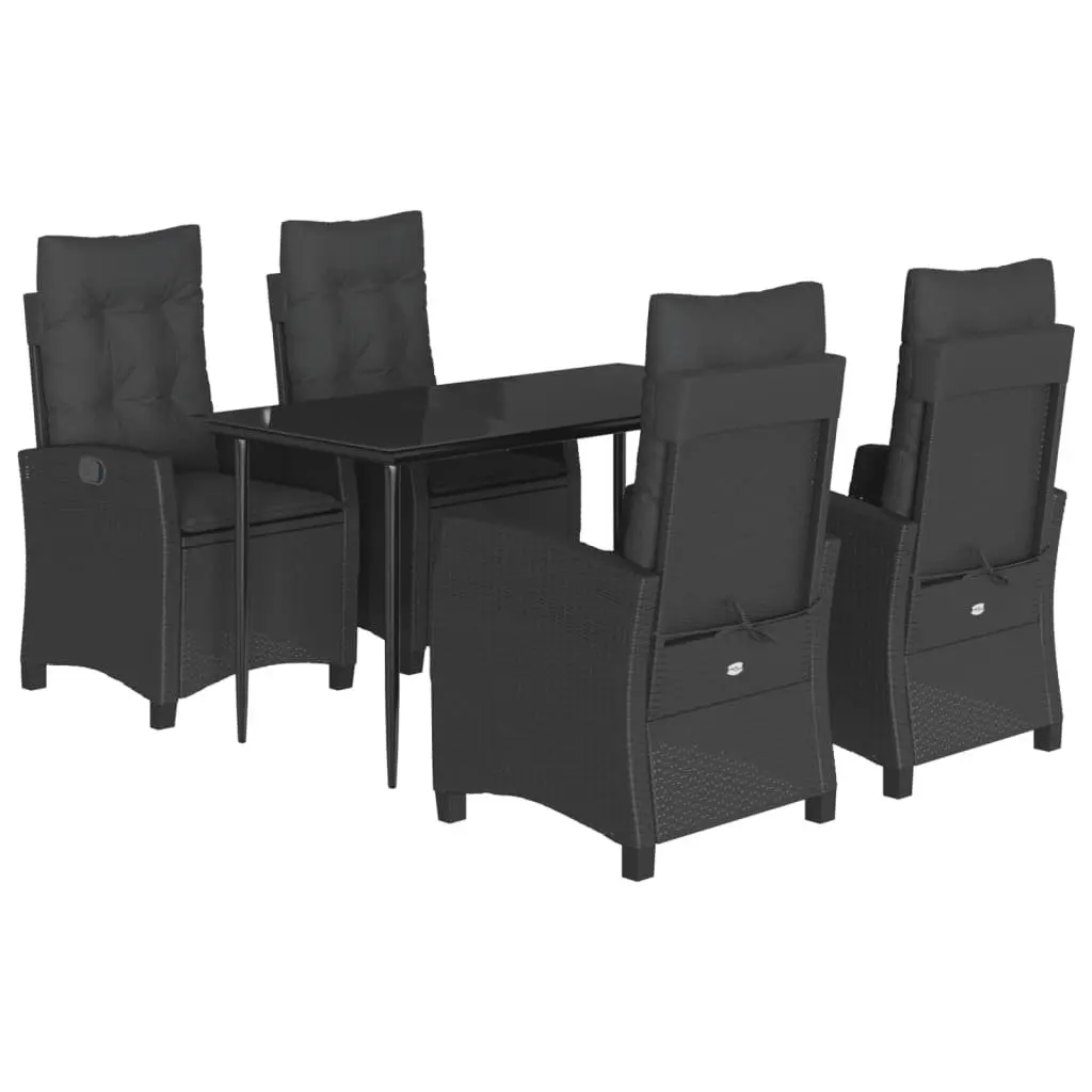 Garden Dining Set Outdoor Furniture 5 Piece Black Poly Rattan Adjustable