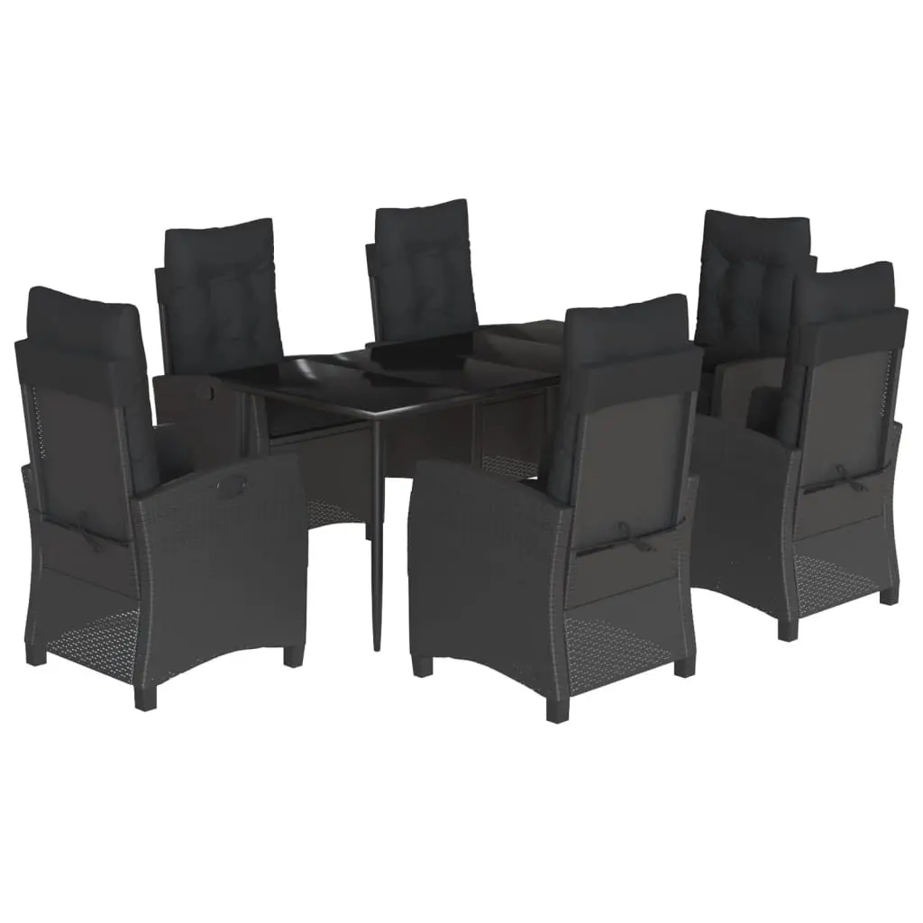 7 Piece Outdoor Garden Dining Set Black PE Rattan Chairs Table Cushions