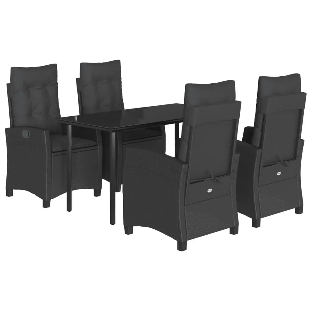 Outdoor Dining Set Garden 5 Piece Black Poly Rattan Chairs Table