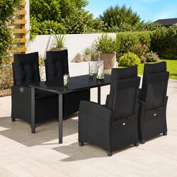 Garden Dining Set - 5 Piece with Tempered Glass Tabletop