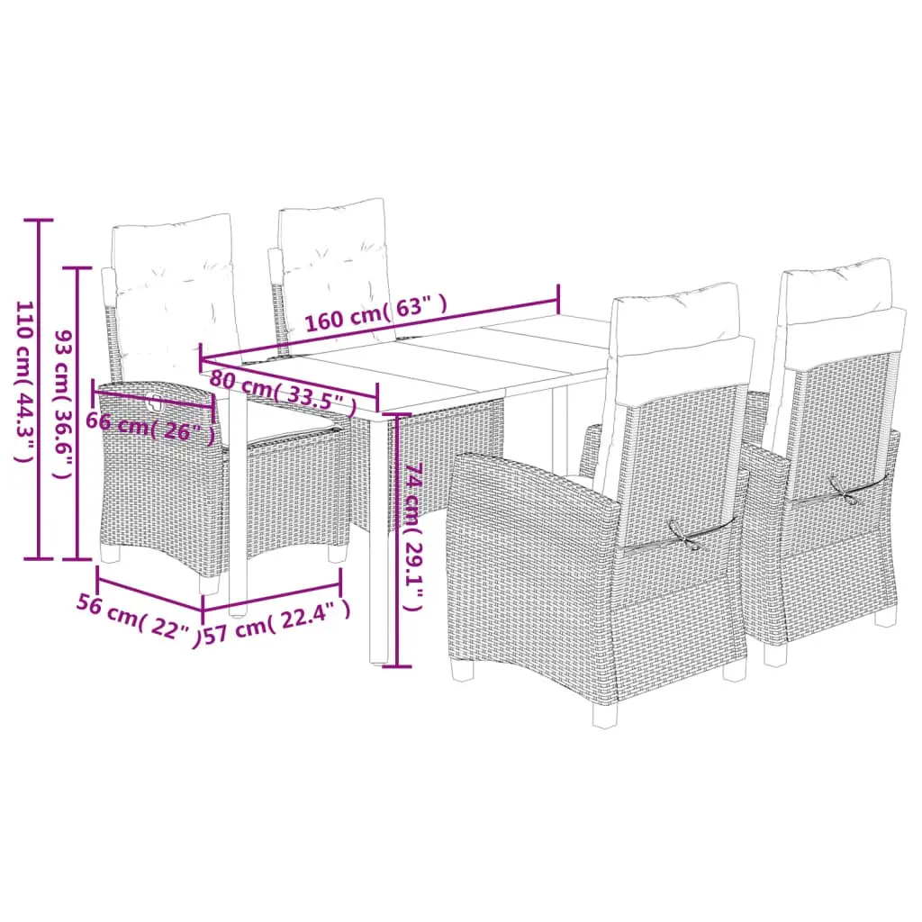 Garden Dining Set 5 Piece Outdoor Furniture Black PE Rattan Table Chairs