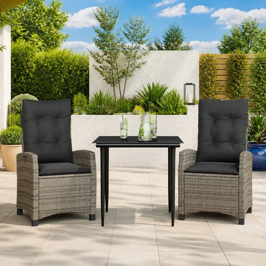 Garden Dining Set Outdoor Use 3 Piece Grey Poly Rattan with Cushions