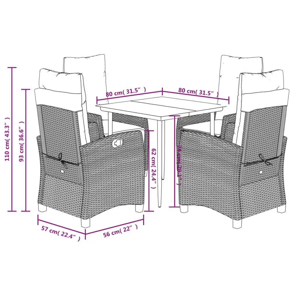 Garden Dining Set Outdoor Use 5 Piece Grey
