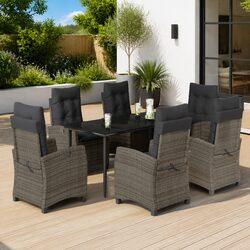 7-Piece Garden Dining Set: Grey Poly Rattan & Cushions
