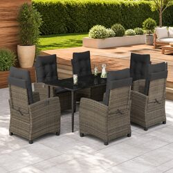 7-Piece Garden Dining Set - Grey Poly Rattan Chairs Included