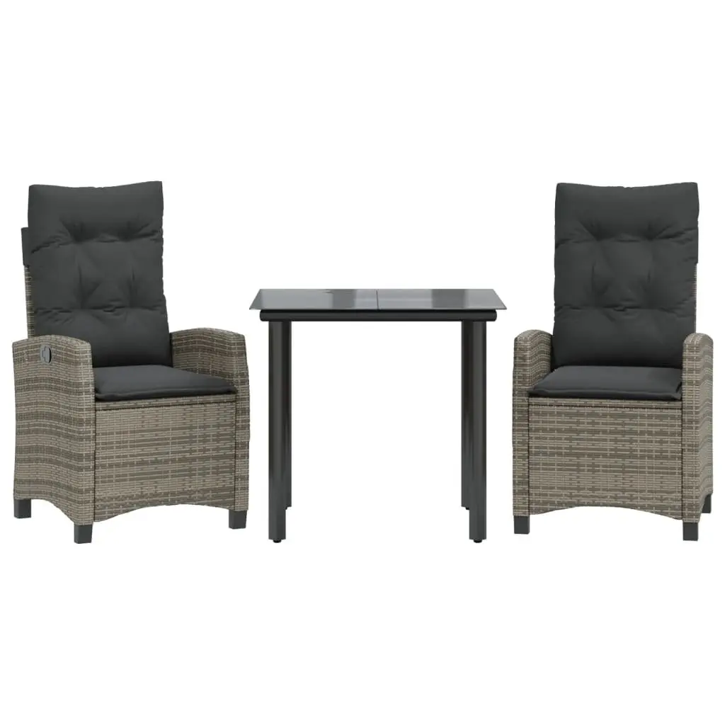Outdoor Dining Set Garden Use 3 Piece Grey Poly Rattan Table Chairs