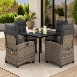 Garden Dining Set 5 Piece Outdoor Furniture Grey Poly Rattan Table Chairs