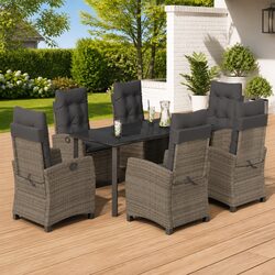 Garden Dining Set 7 Piece Outdoor Furniture Grey Poly Rattan Table Chairs