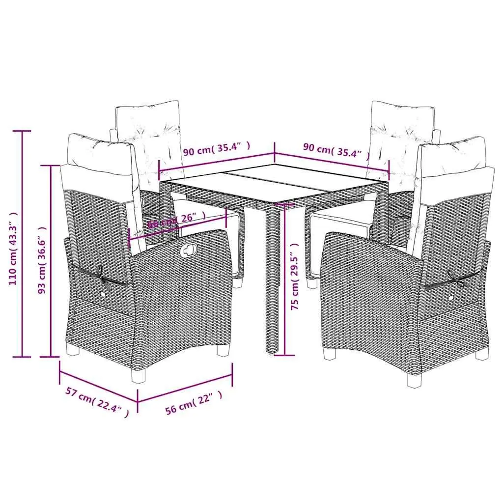 Garden Dining Set 5 Piece Outdoor Furniture Black Poly Rattan with Cushions