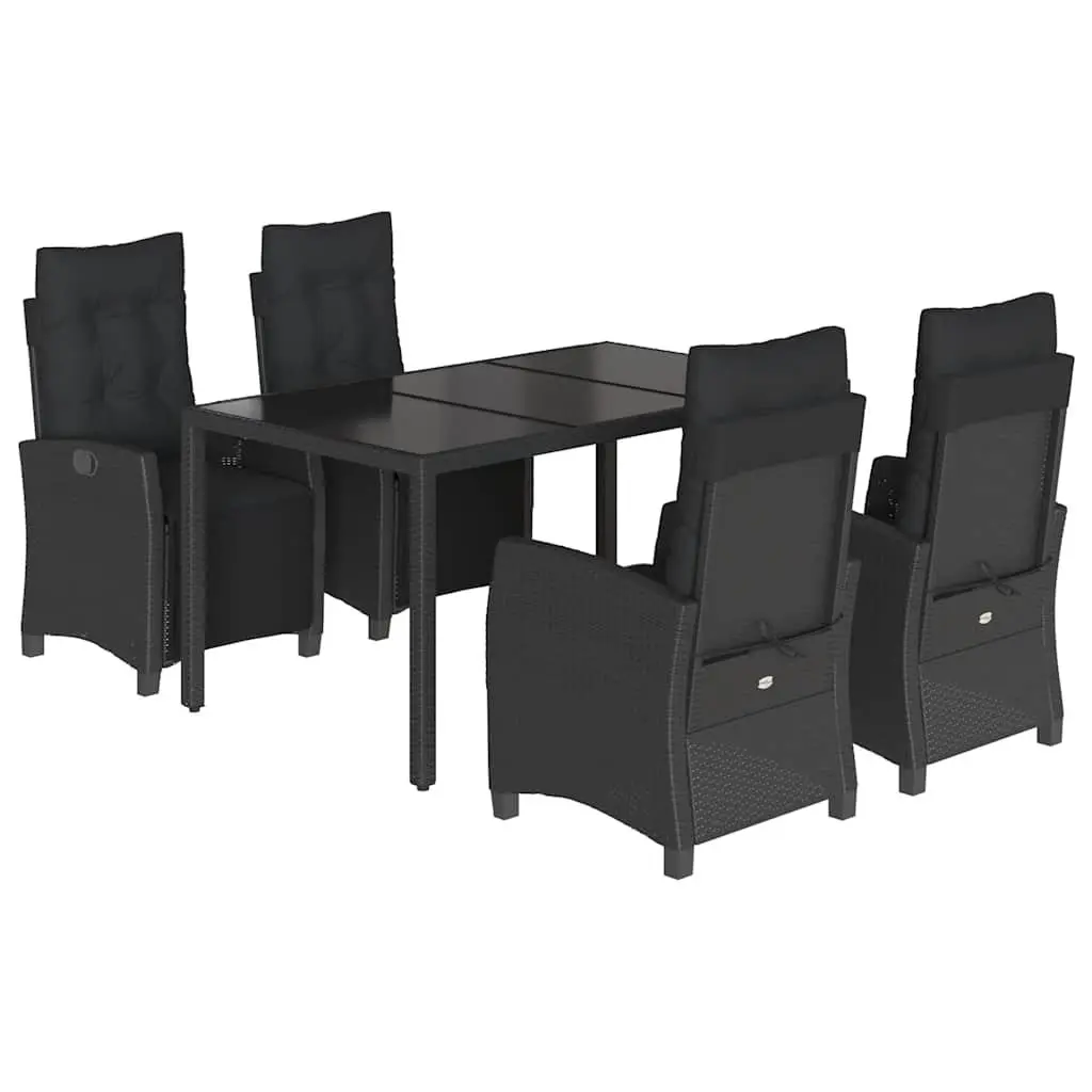 Outdoor Garden Dining Set 5 Piece Patio Furniture Black Poly Rattan Chairs Table