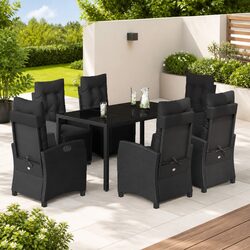 Outdoor Dining Set 7 Piece Garden Furniture Black Poly Rattan Table Chairs