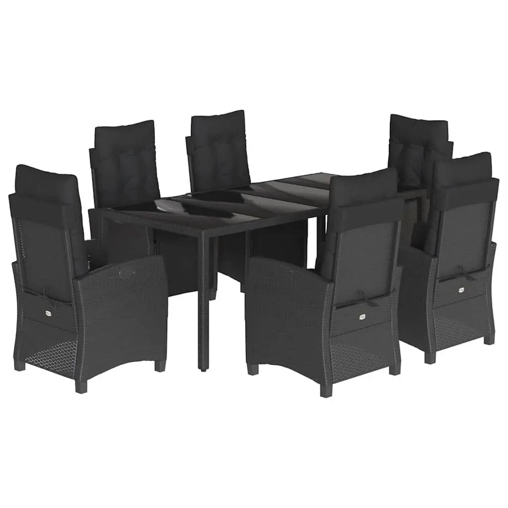 7 Piece Black Poly Rattan Outdoor Dining Set