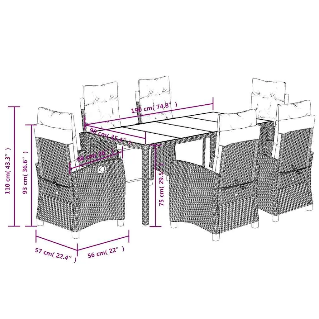 7 Piece Black Poly Rattan Outdoor Dining Set