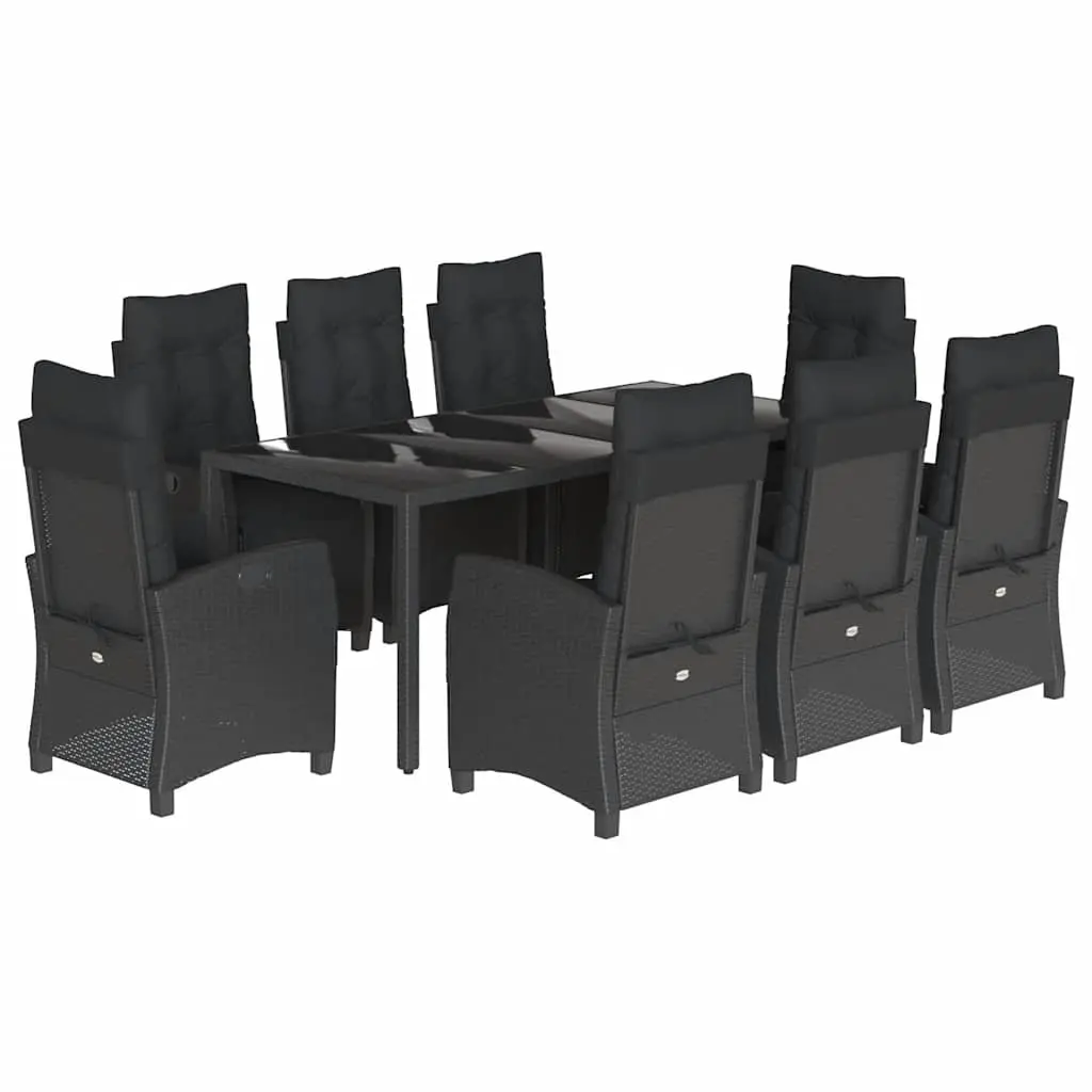 Garden Dining Set 9 Piece Outdoor Furniture with Cushions Black Poly Rattan