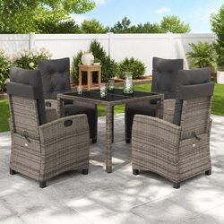Grey 5-Piece Outdoor Dining Set - Poly Rattan Frame