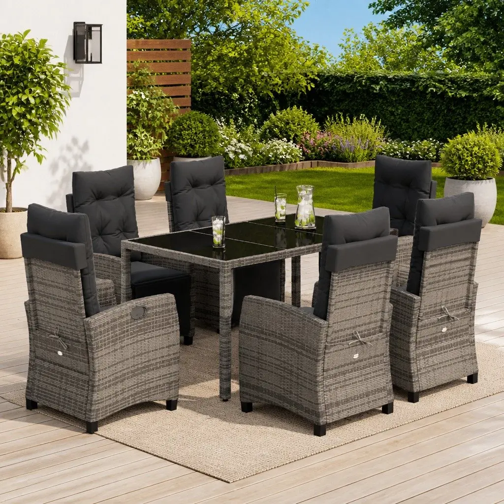 Garden Dining Set 7 Piece Outdoor Furniture Grey Poly Rattan for Patio Garden