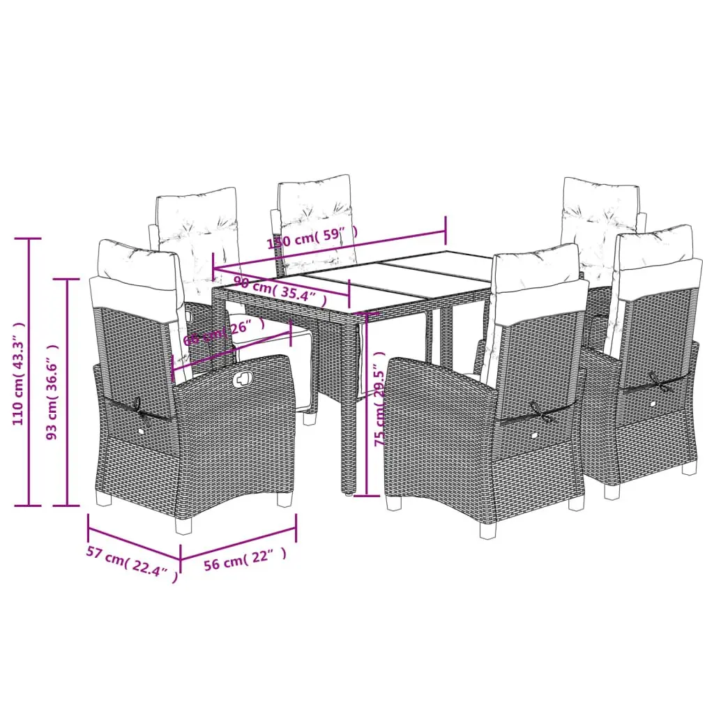 Garden Dining Set 7 Piece Outdoor Furniture Grey Poly Rattan for Patio Garden
