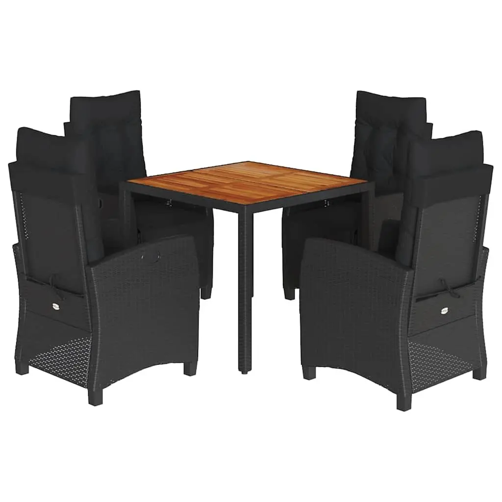 Outdoor Garden Dining Set 5 Piece Patio Black PE Rattan Chairs Table