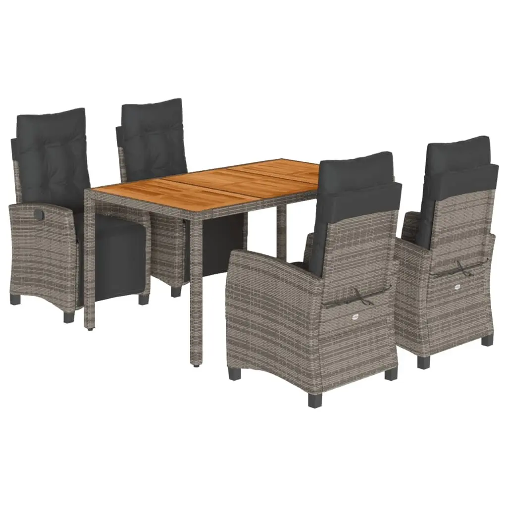Garden Dining Set Outdoor Use 5 Piece Grey Poly Rattan with Cushions