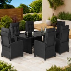 Specifications of a 7 Piece Black Poly Rattan Dining Set