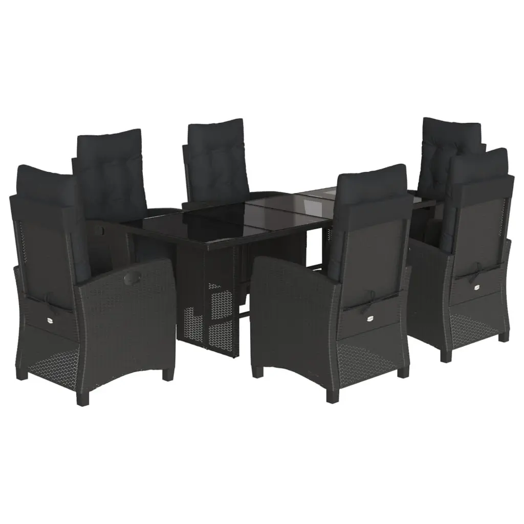 Outdoor Dining Set for Garden Patio 7 Piece Black Poly Rattan with Cushions
