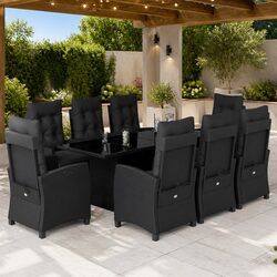 Factual 9 Piece Garden Dining Set - Black Poly Rattan