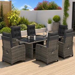Outdoor Dining Set Specifications: 7 Piece Grey Poly Rattan