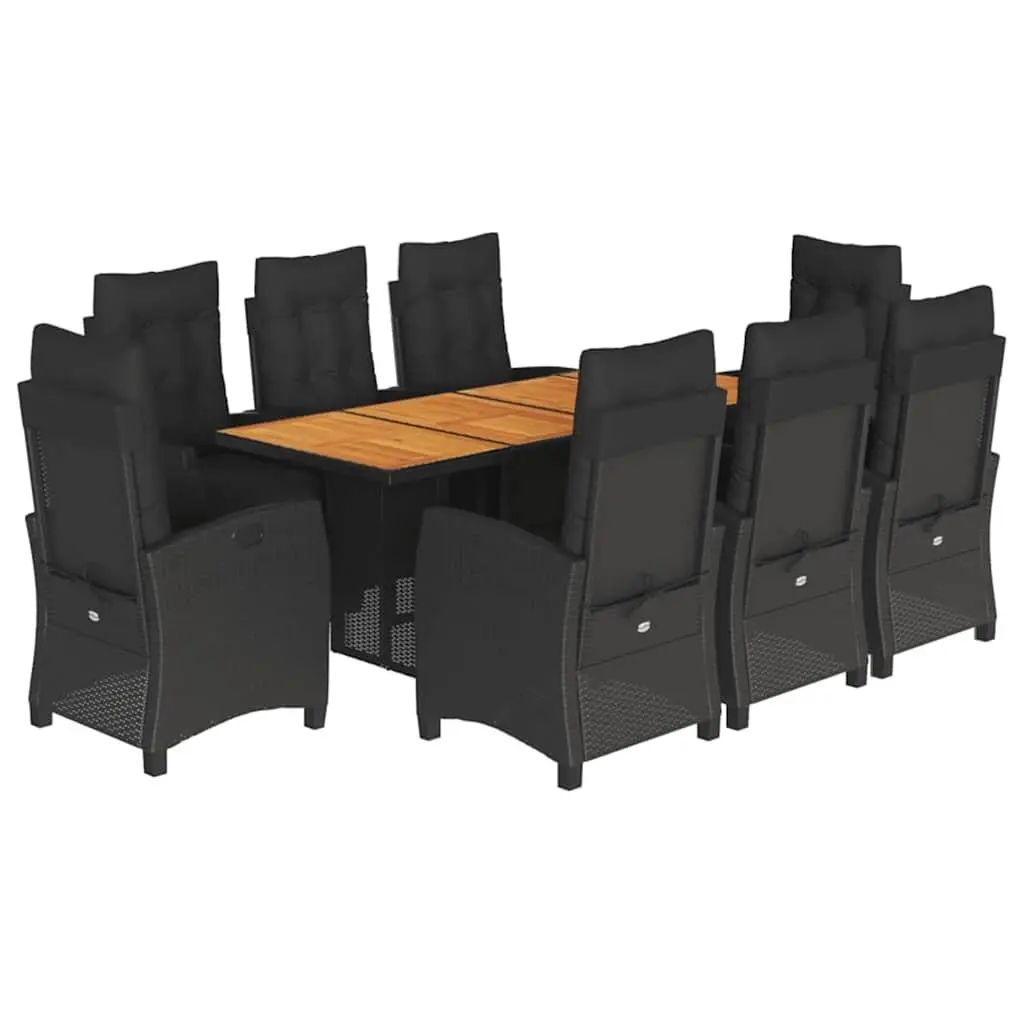 Outdoor Dining Set 9 Piece Garden Furniture Black Poly Rattan with Cushions