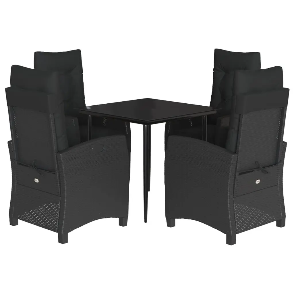 Outdoor Garden Dining Set 5 Piece Black Poly Rattan Furniture with Cushions