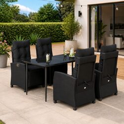 Outdoor Garden Dining Set 5 Piece Black Poly Rattan Patio Furniture with