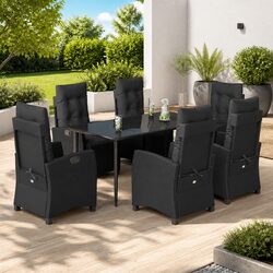 Outdoor Garden Dining Set 7 Piece Poly Rattan Furniture with Cushions Black