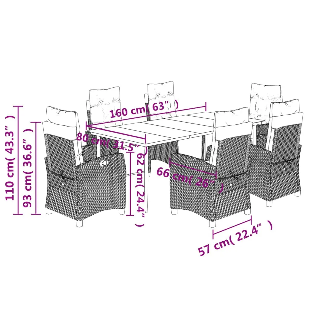 Outdoor Garden Dining Set 7 Piece Patio Furniture with Cushions Black