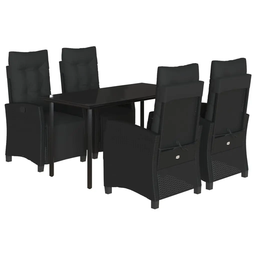 Outdoor Dining Set 5 Piece Garden Furniture Black Poly Rattan Table Chairs