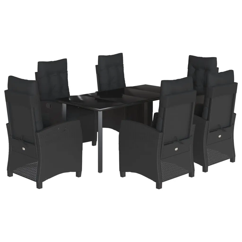 Garden Dining Set Outdoor Furniture 7 Piece Black Poly Rattan with Cushions