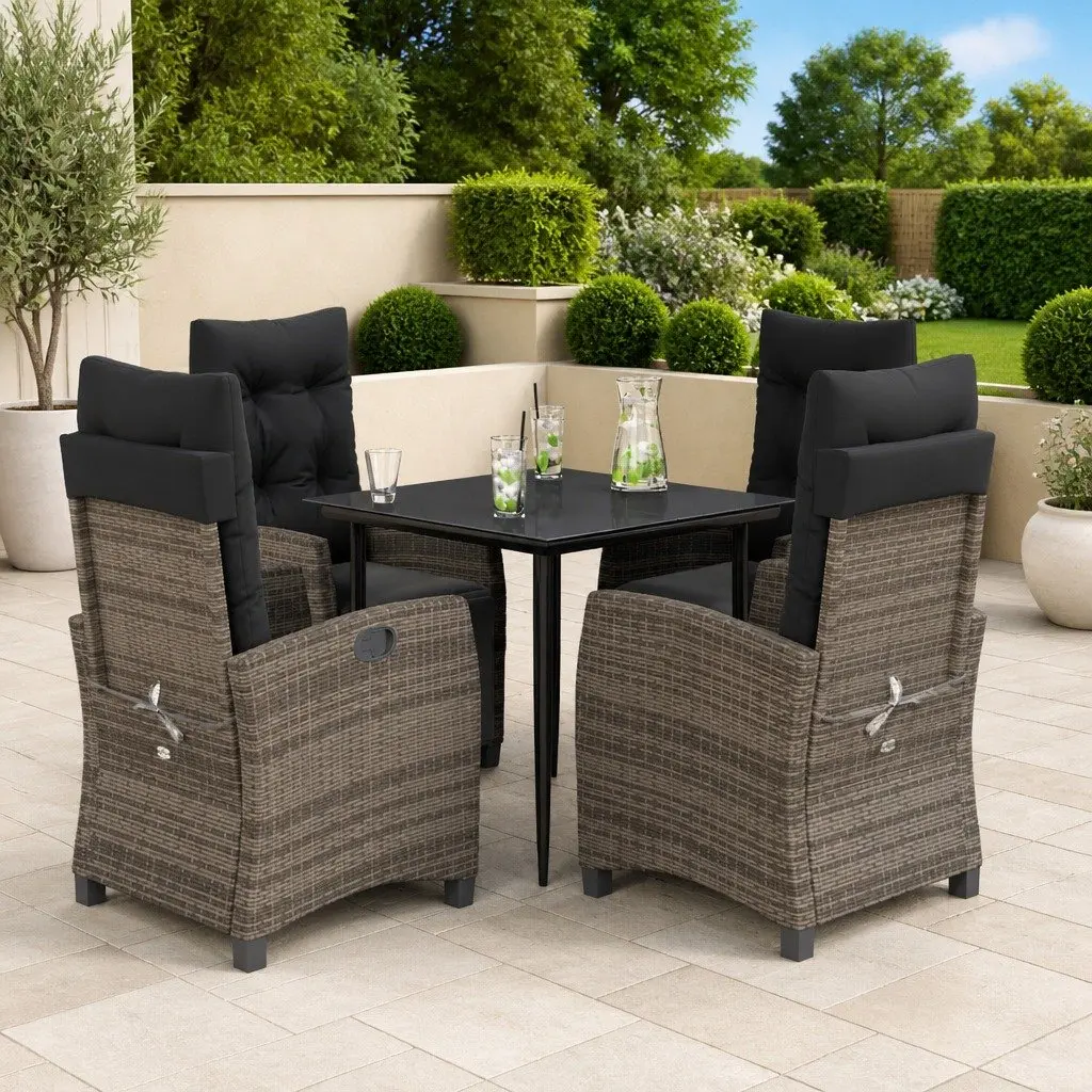 Outdoor Furniture Set 5 Piece Grey Rattan Dining Arrangement with Cushions for Patio