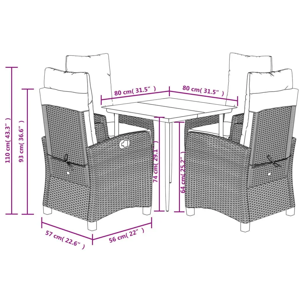 Outdoor Furniture Set 5 Piece Grey Rattan Dining Arrangement with Cushions for Patio
