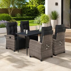 5 Piece Garden Dining Set: Grey Poly Rattan and Glass