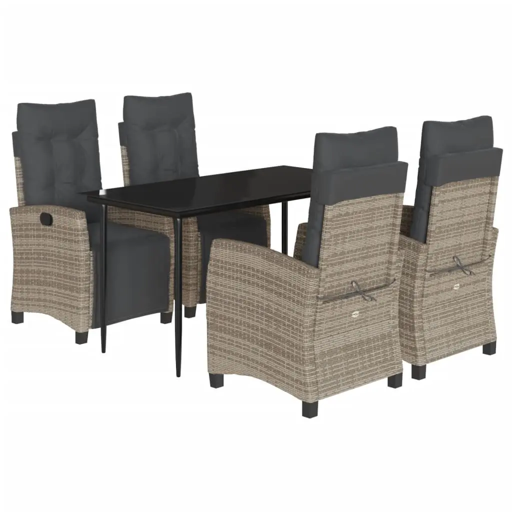 Garden Dining Set 5 Piece Outdoor Use Grey Poly Rattan with Cushions