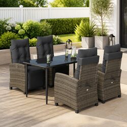 5-Piece Garden Dining Set: PE Rattan & Glass Table