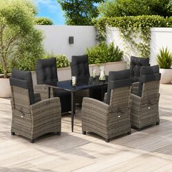 Outdoor Dining Set 7 Piece Garden Furniture Grey Poly Rattan with Cushions