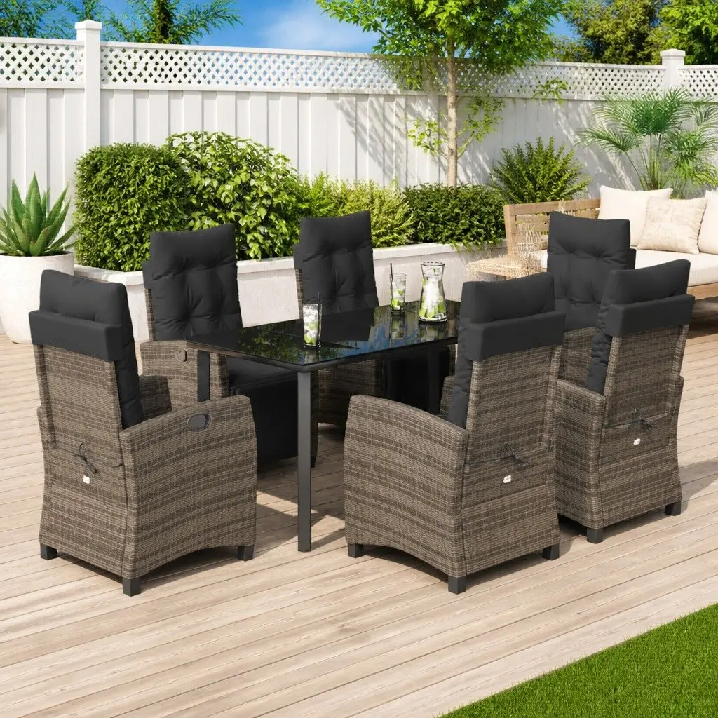 Garden Dining Set 7 Piece Outdoor Furniture Grey Poly Rattan Cushioned Seats
