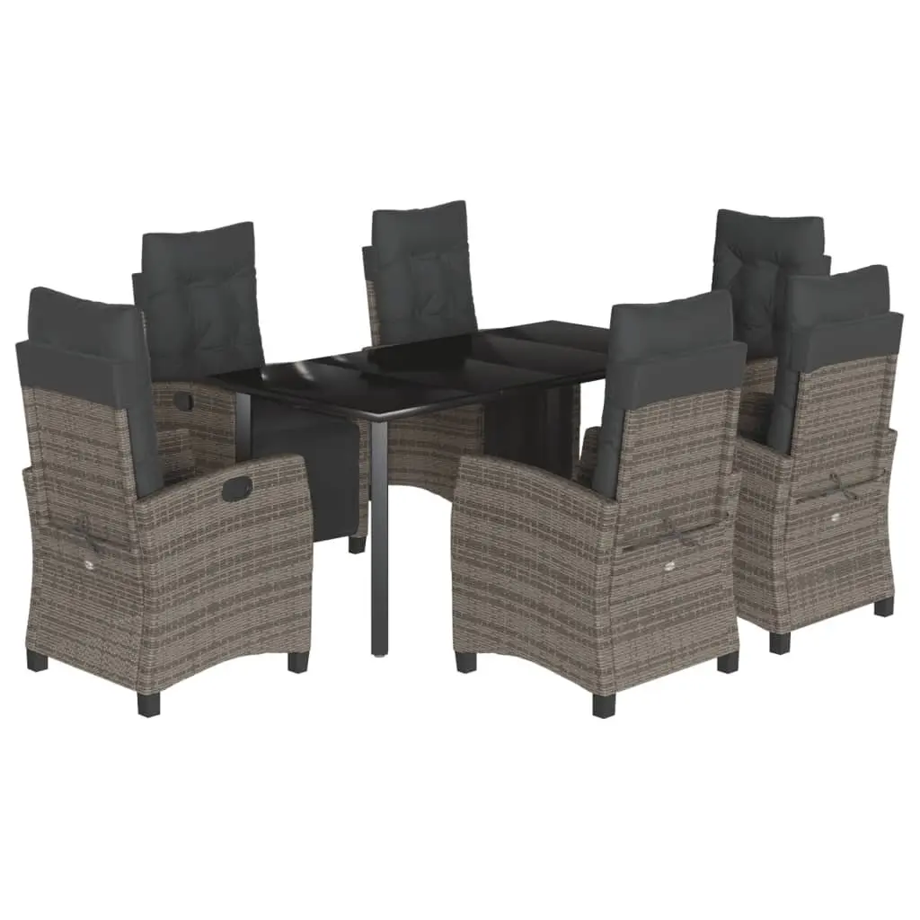Garden Dining Set 7 Piece Outdoor Furniture Grey Poly Rattan Cushioned Seats