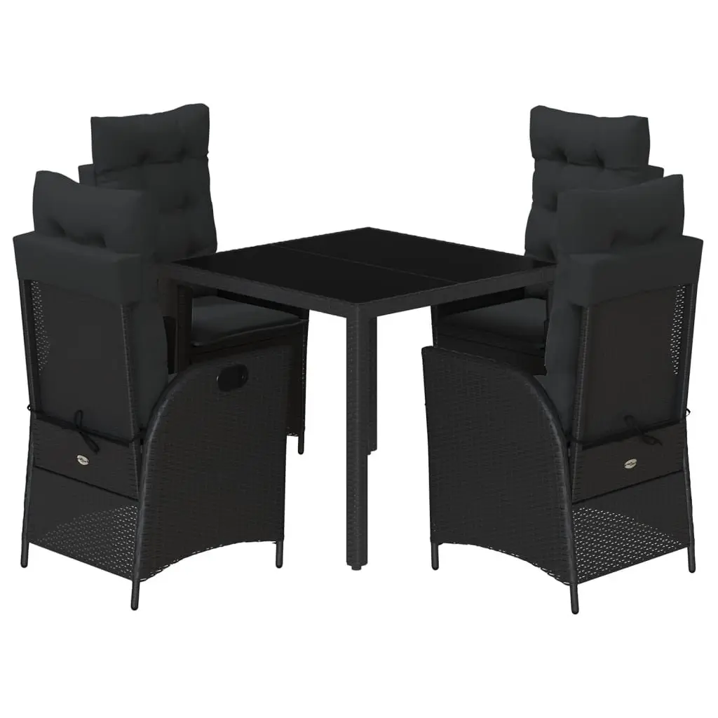 5 Piece Outdoor Garden Dining Set Black Poly Rattan Table Chairs Cushions Patio