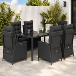 7-Piece Garden Dining Set: Black PE Rattan and Glass