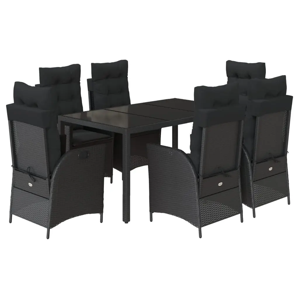 7 Piece Garden Dining Set Outdoor Use Black Poly Rattan Table Chairs